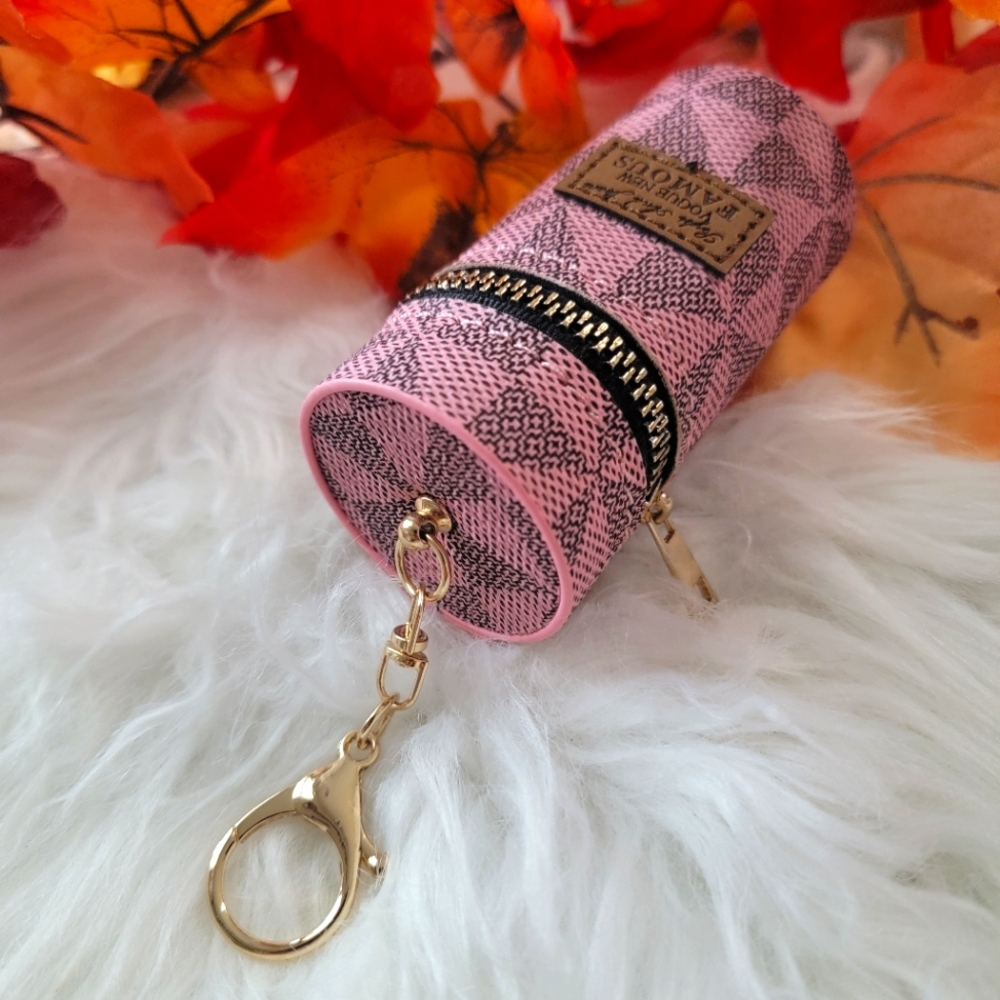 1 Left! Elegant Pink Keychain Pouch with Gold Accents